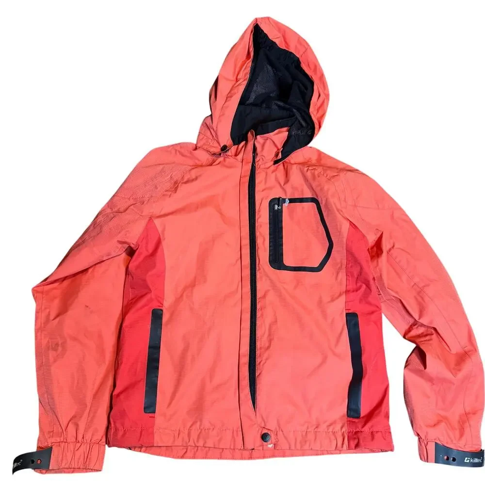 Killtec Kids Waterproof Windproof Hooded Rain Jacket, Coral, Youth Size 10